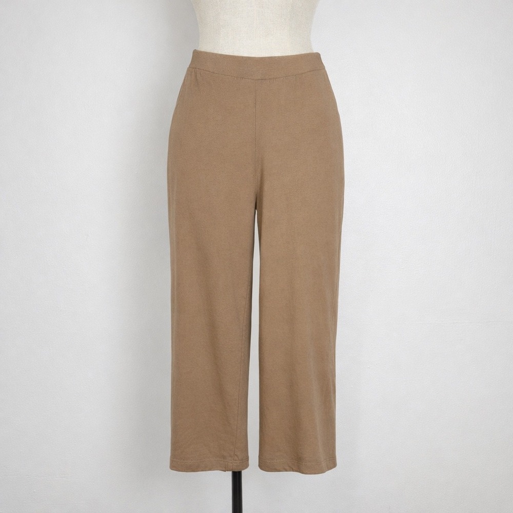 Pure Jill Size M Tall Tan Wide Leg Crop Pants Elastic Waist Organic Cotton Camel - Picture 1 of 13